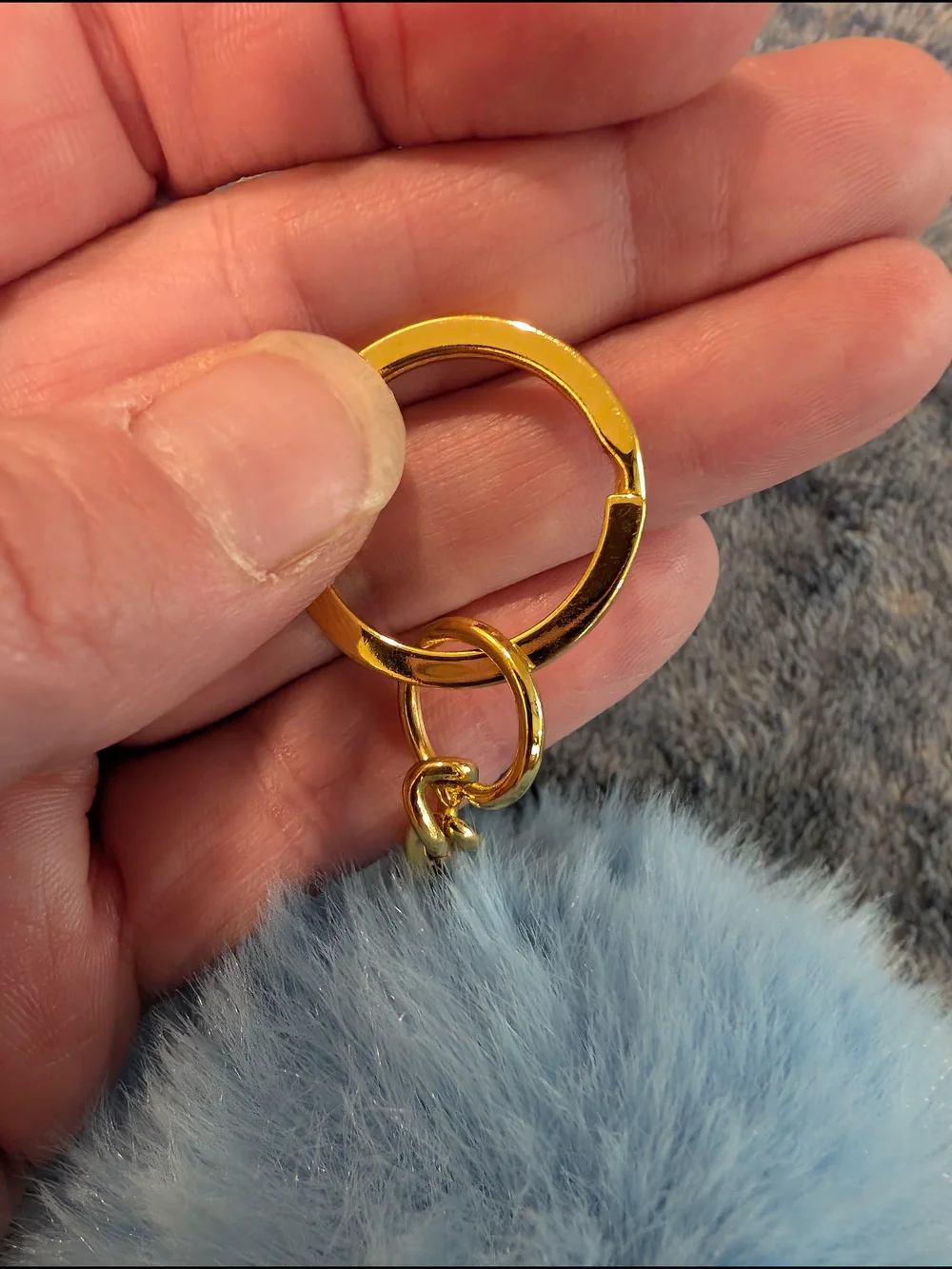 Light Blue NWOT Fuzzy Pom Keychain with Gold Ring